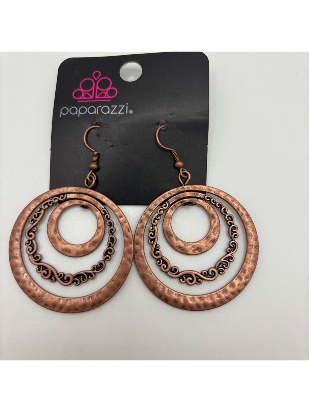 Paparazzi Copper Hammered Circle Earrings